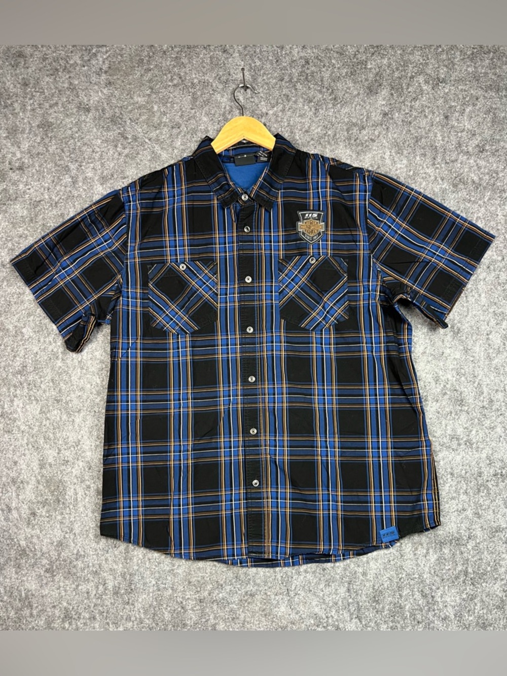 Harley-Davidson Black & Blue Plaid Short-Sleeve Button-Down Shirt 2XL